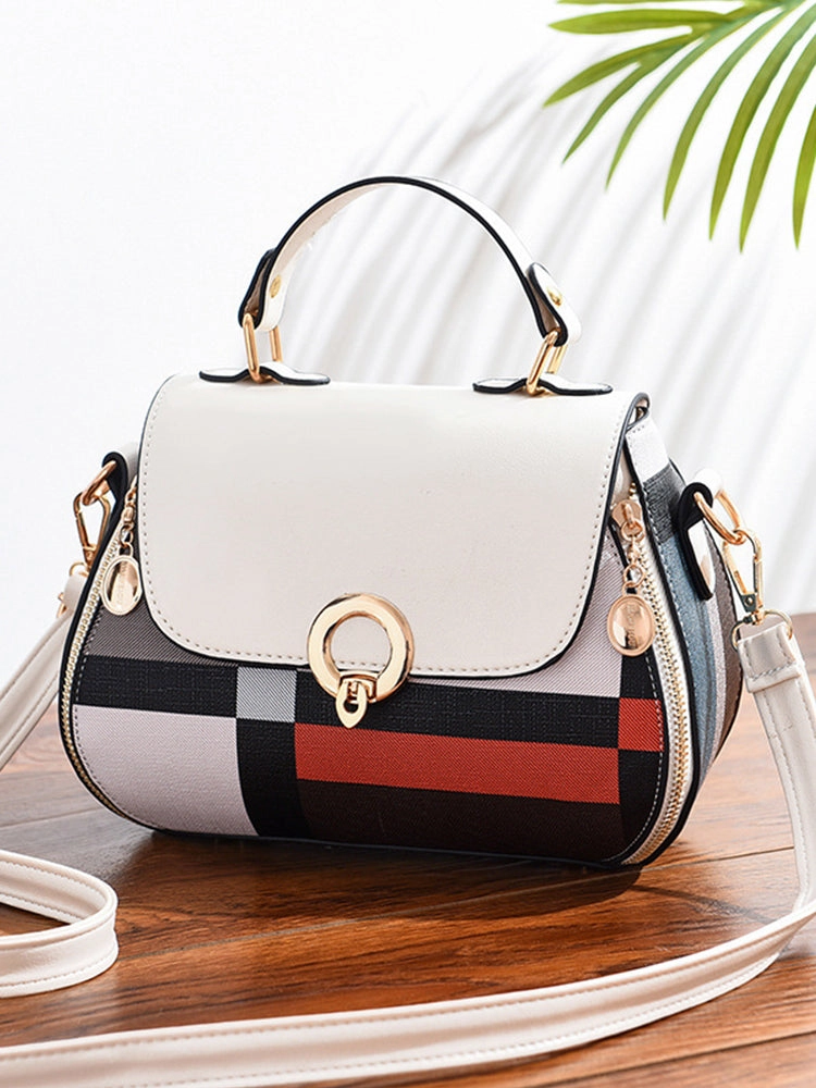 Geometric Patterns Canvas PU Leather Crossbody Handbag