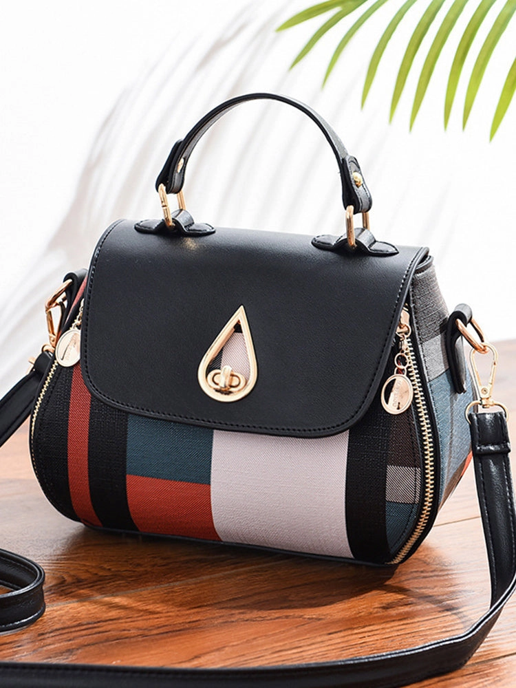 Geometric Patterns Canvas PU Leather Crossbody Handbag