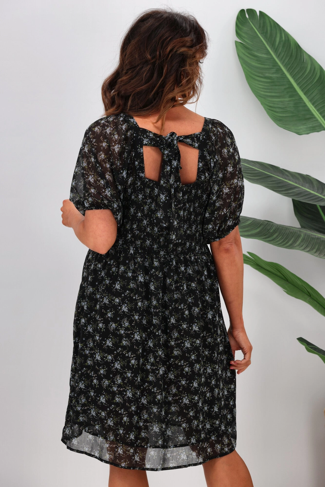 Gloss by Shine On Ilaria Pintuck Detail Dress Black Floral