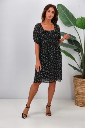 Gloss by Shine On Ilaria Pintuck Detail Dress Black Floral