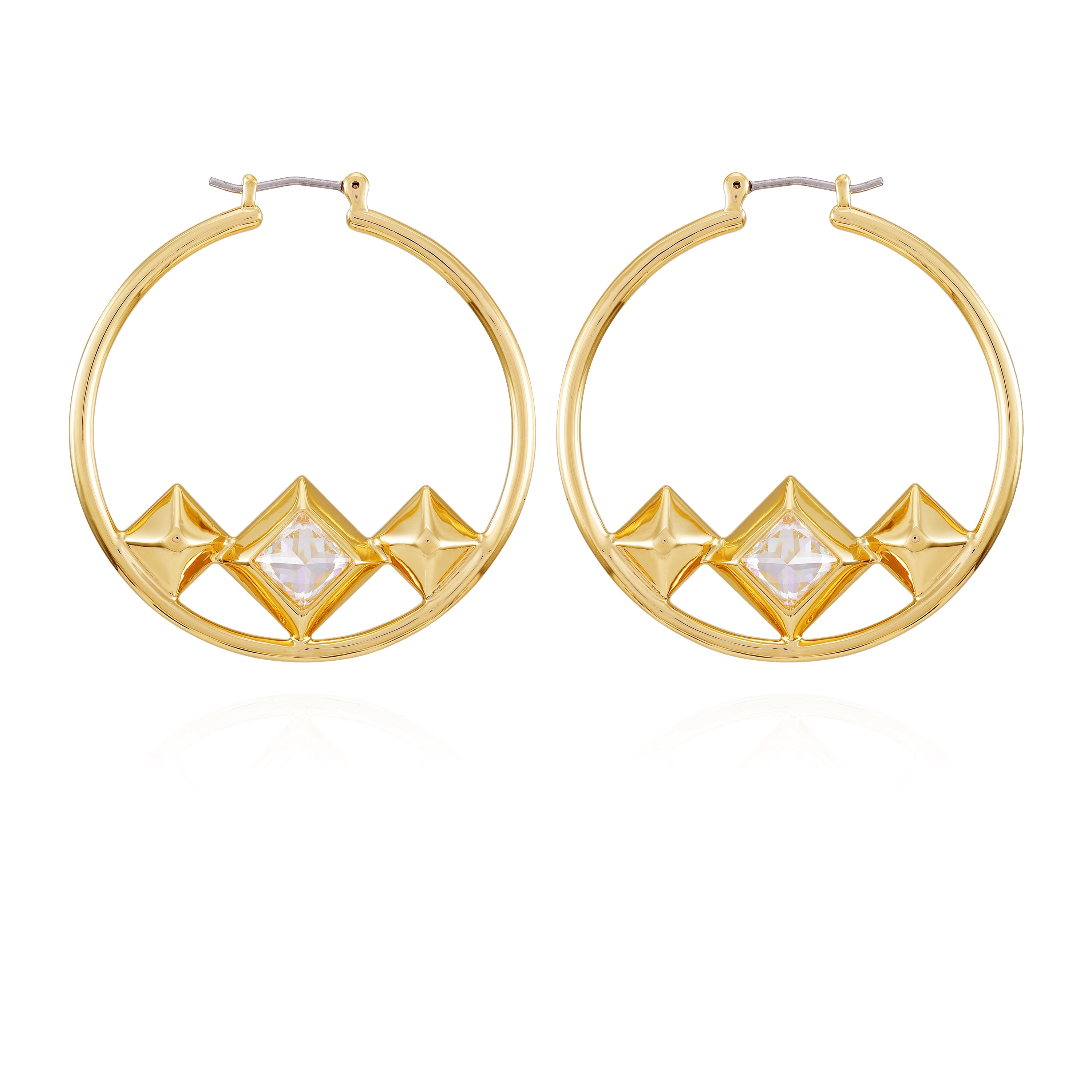 Goldtone Floating Crystal Hoop Earrings