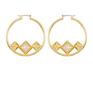 Goldtone Floating Crystal Hoop Earrings