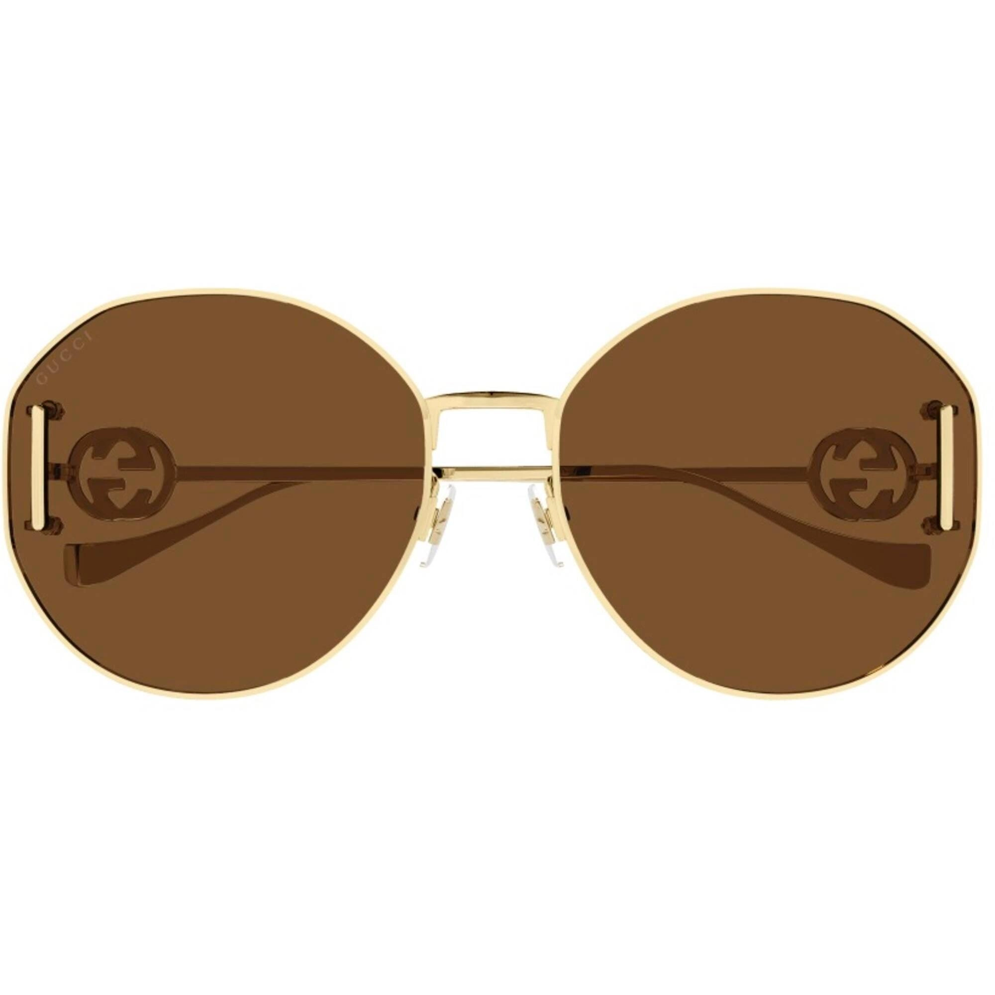 Gucci Women's Sunglasses - Gold Metal Oval Full Rim Frame Brown Lens | GG1206SA 003