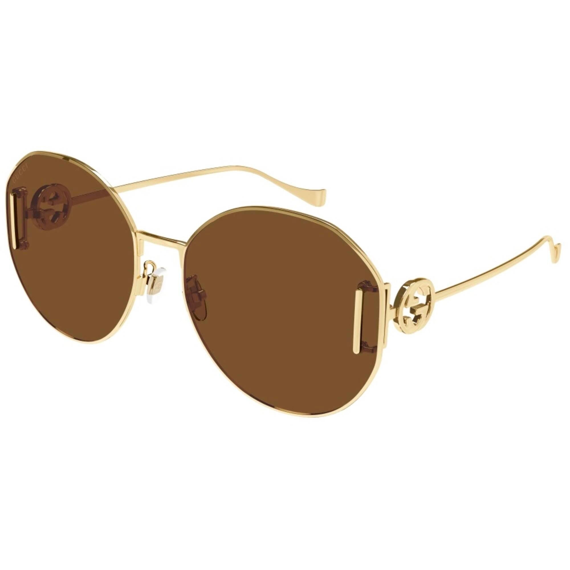 Gucci Women's Sunglasses - Gold Metal Oval Full Rim Frame Brown Lens | GG1206SA 003