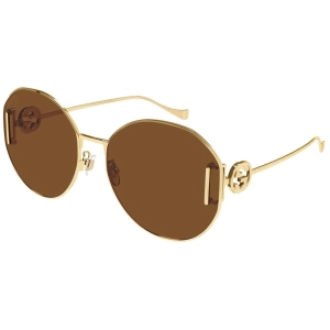Gucci Women's Sunglasses - Gold Metal Oval Full Rim Frame Brown Lens | GG1206SA 003