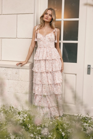 Kristah Maxi Dress - Peach Floral