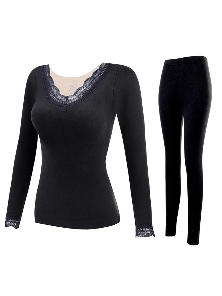 Lace V-Neck Reversible Brushed Thermal Sets