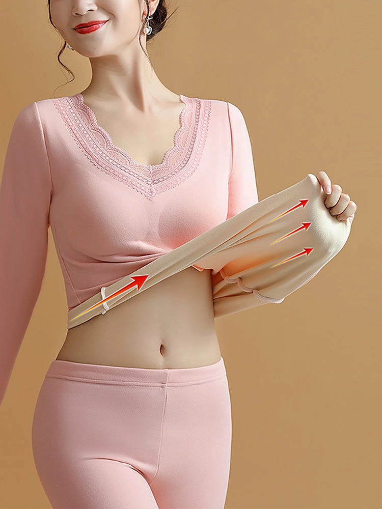 Lace V-Neck Reversible Brushed Thermal Sets