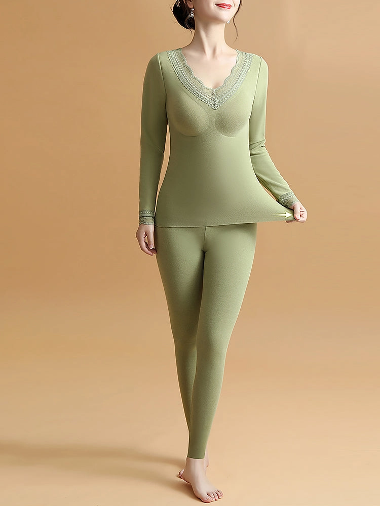 Lace V-Neck Reversible Brushed Thermal Sets