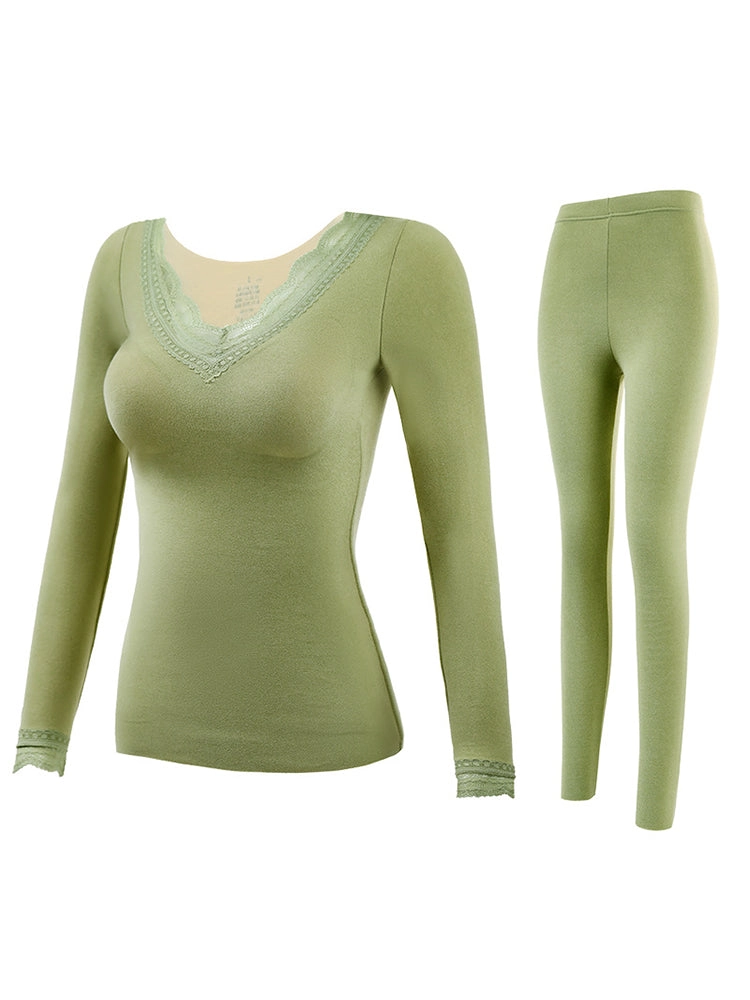 Lace V-Neck Reversible Brushed Thermal Sets
