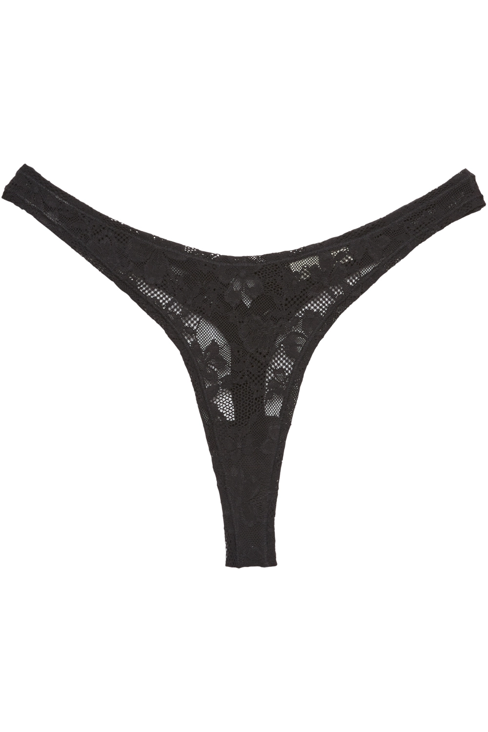 Le Stretch Lace High Leg Thong Black