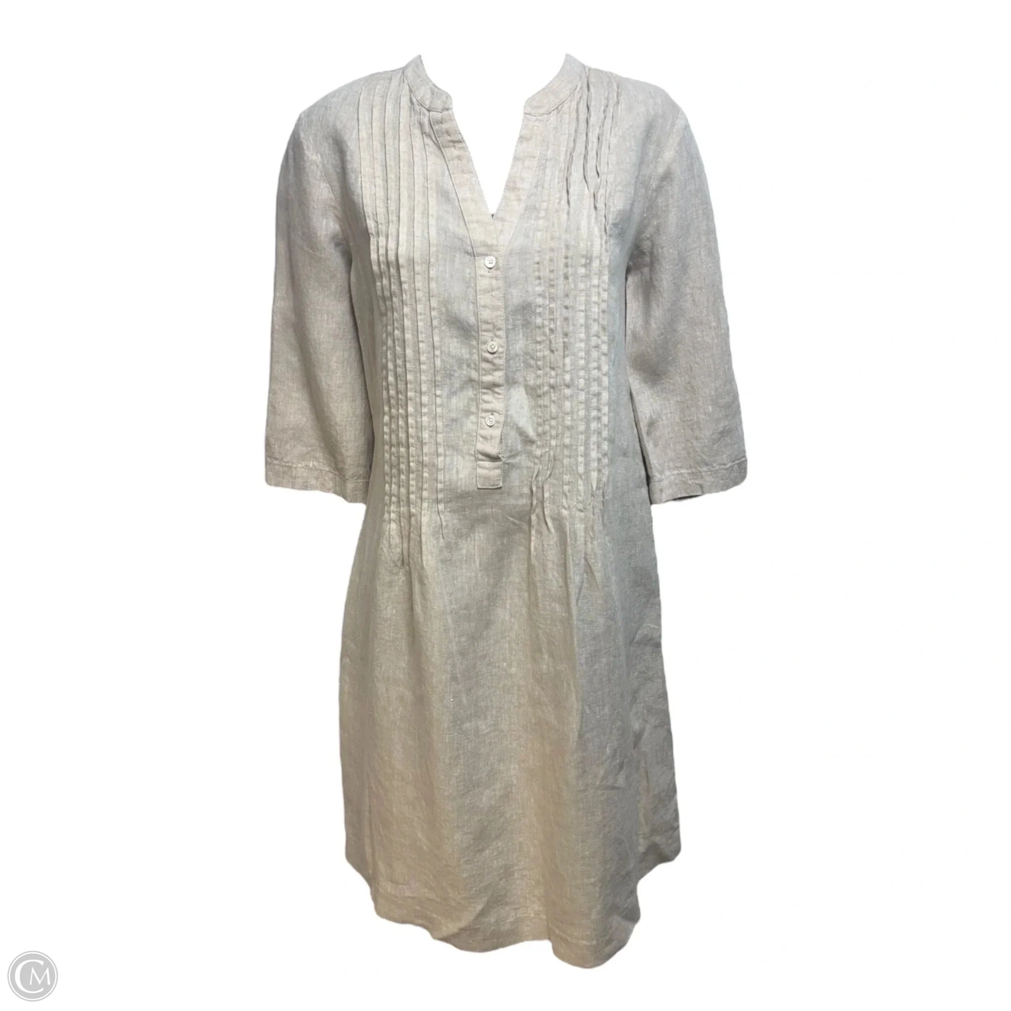 Linen Pin Tuck Dress Casual Short By J Mclaughlin In Tan, Size: S
