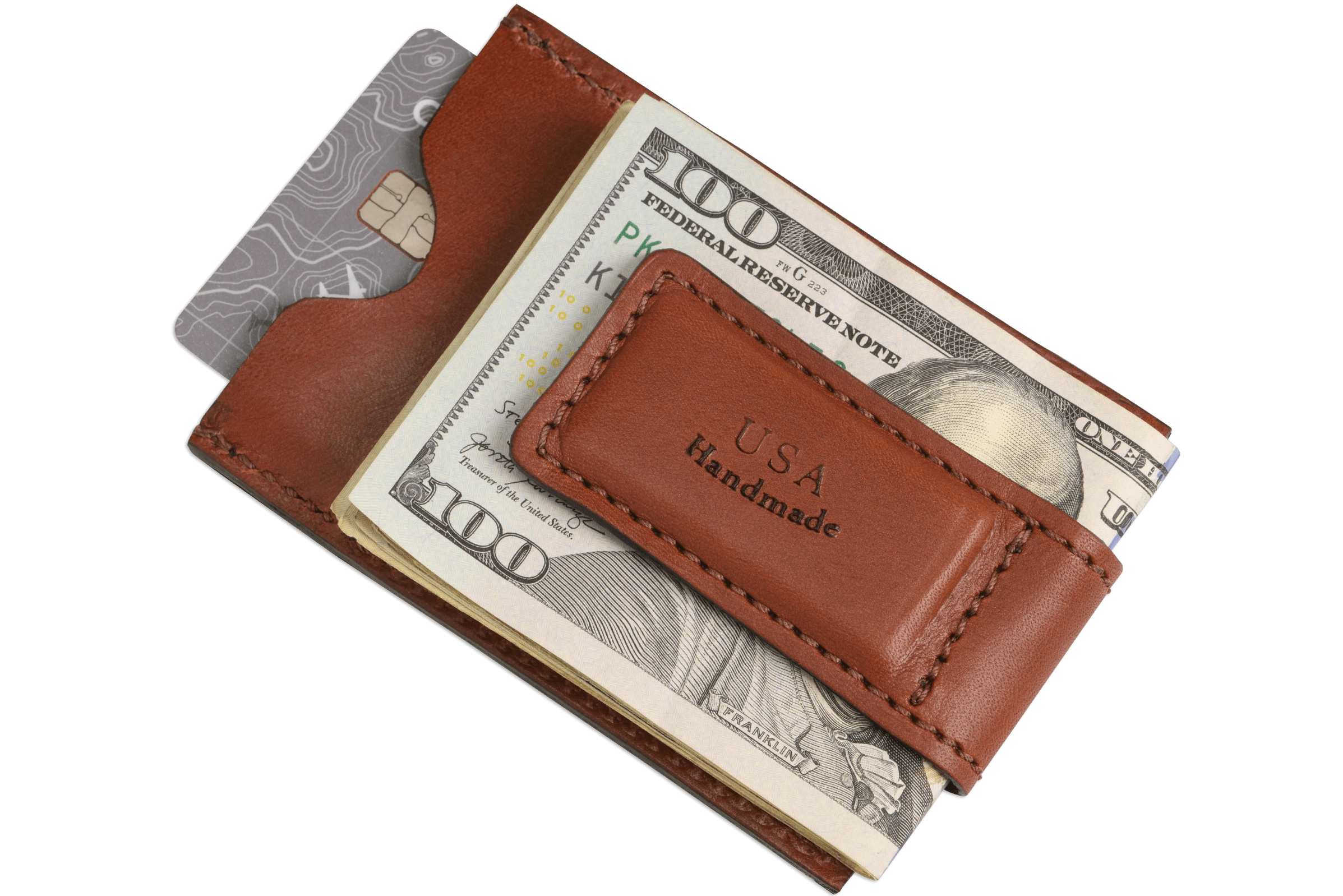Medium Brown Premium Leather Slim ID Wallet With Magnetic Money Clip