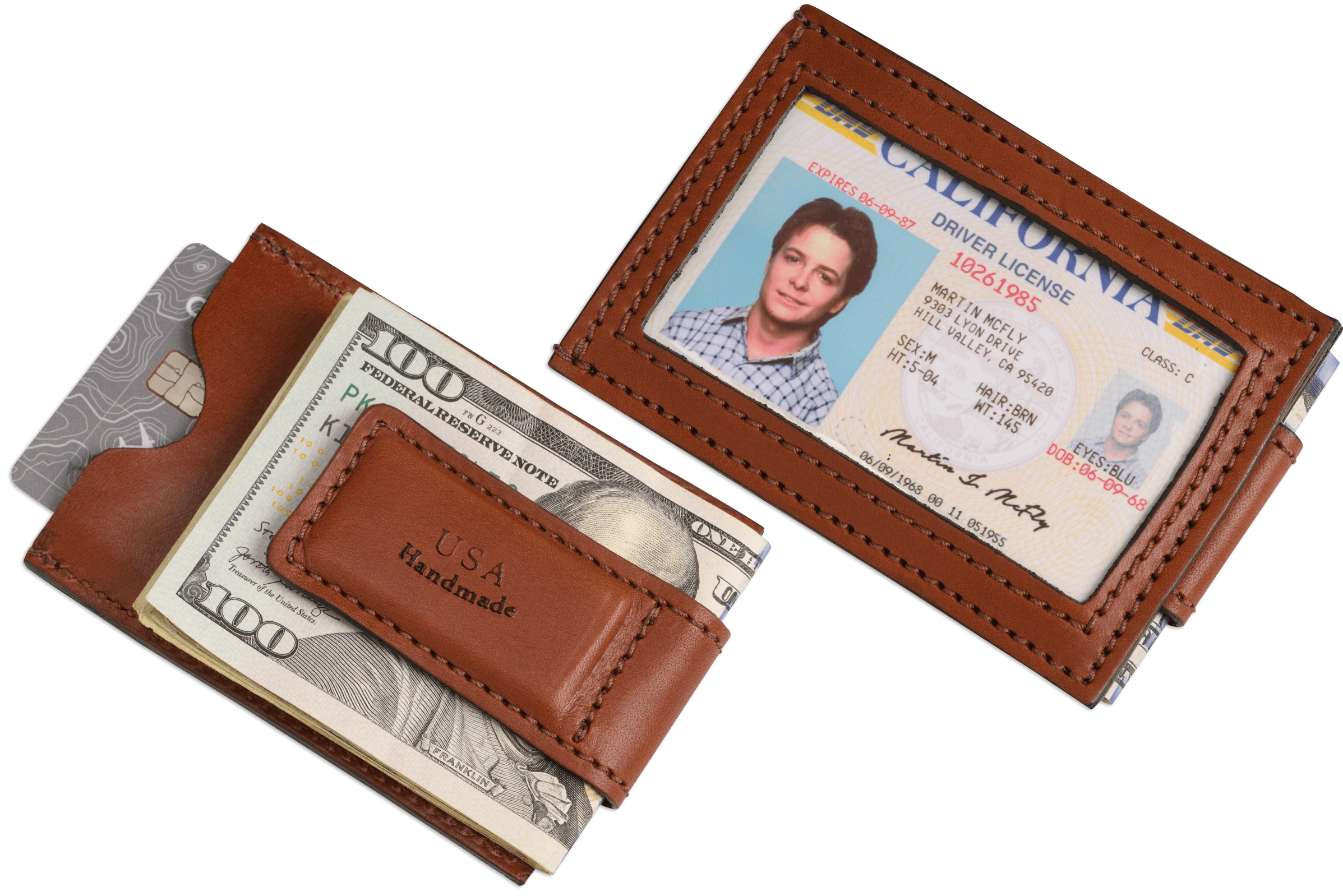 Medium Brown Premium Leather Slim ID Wallet With Magnetic Money Clip