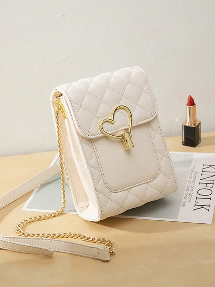 Mini Diamond Pattern Clutch Wallet Heart-shaped Crossbody Bag with Adjustable Strap