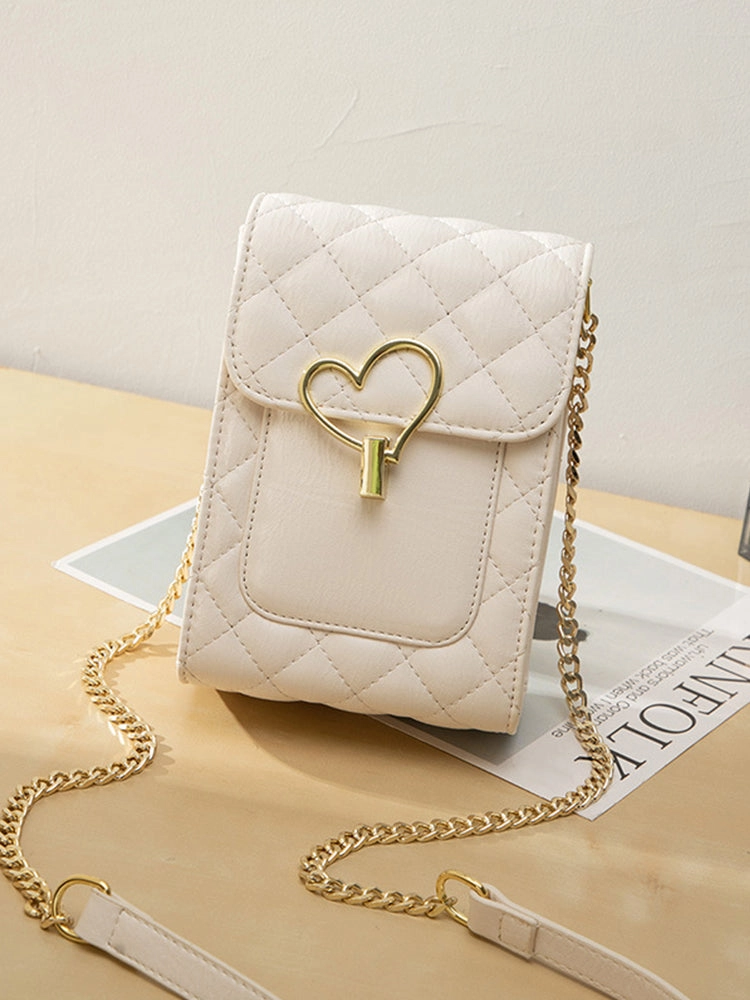 Mini Diamond Pattern Clutch Wallet Heart-shaped Crossbody Bag with Adjustable Strap
