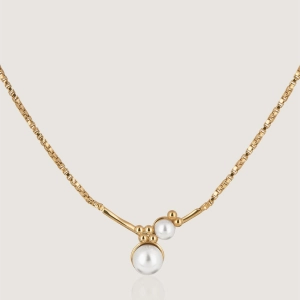 Pearl Cluster Necklace - 22 Carat Gold Gilded