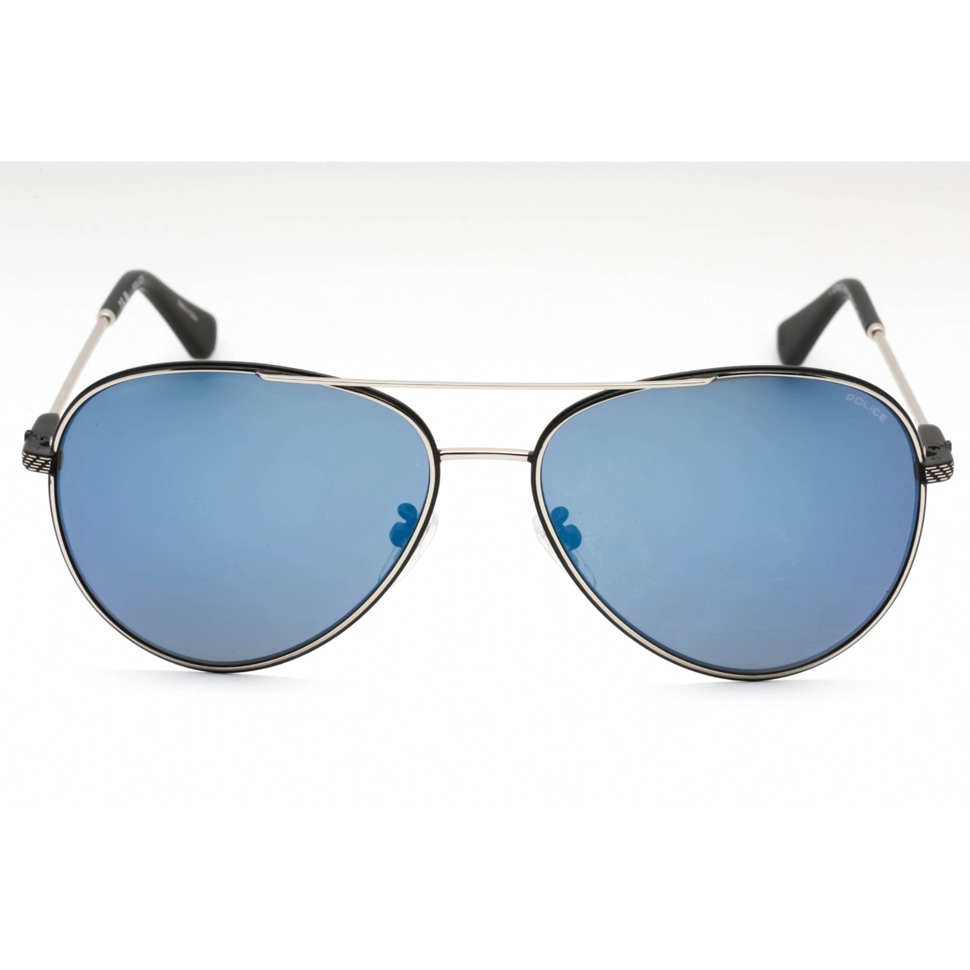 Police Men's Sunglasses - Black Silver Metal Aviator Full Rim Frame | SPLL11 K07B