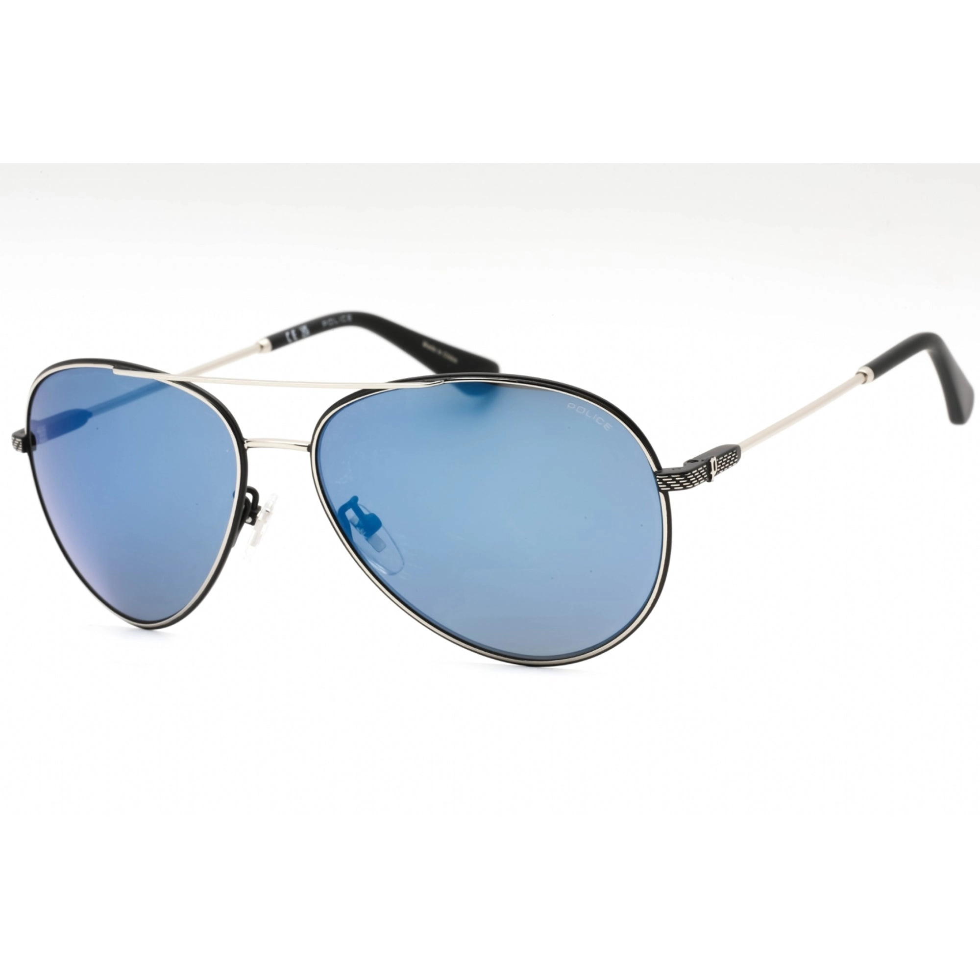 Police Men's Sunglasses - Black Silver Metal Aviator Full Rim Frame | SPLL11 K07B
