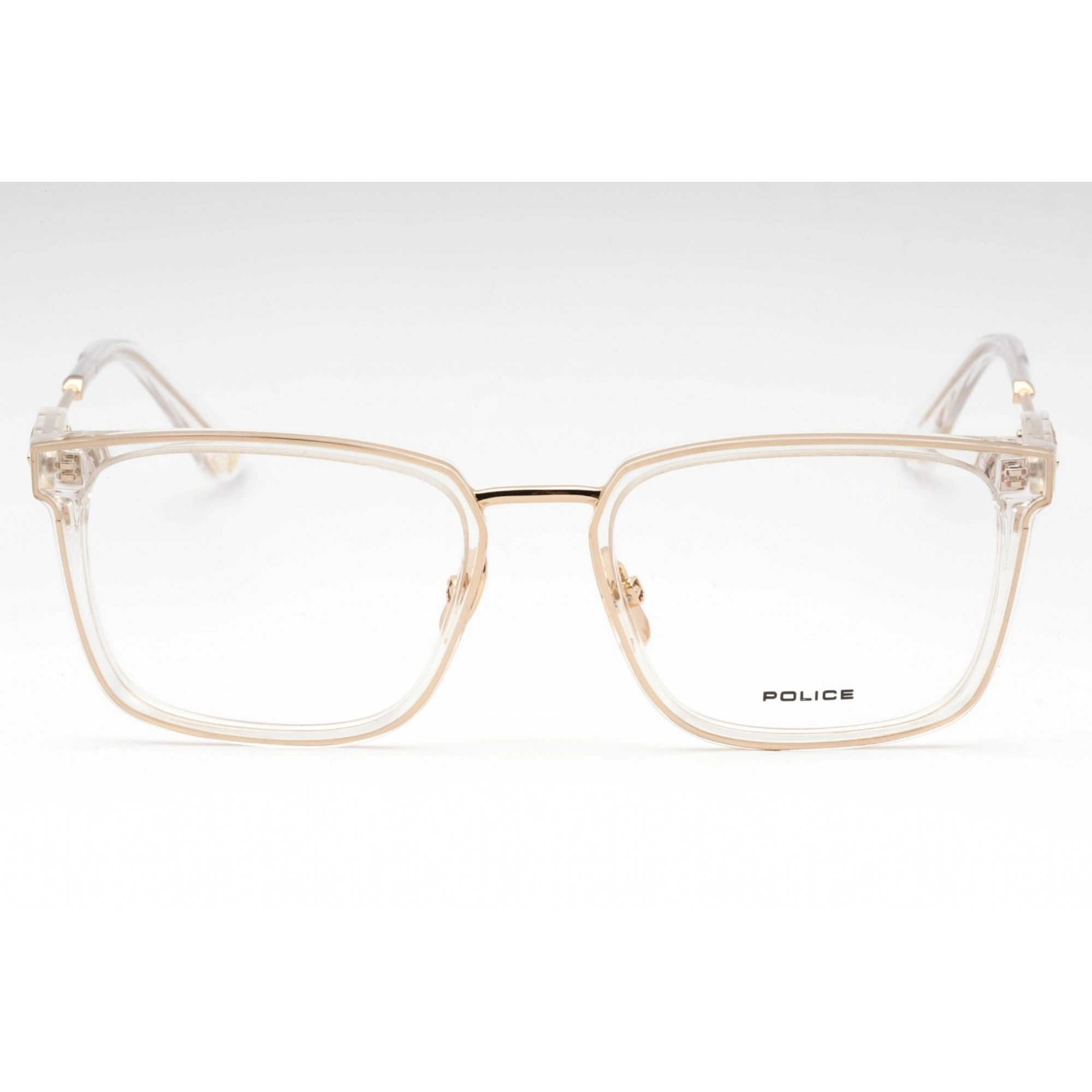 Police Women's Eyeglasses - Clear On Gold Metal Rectangular Full Rim | VPLF09 300Y