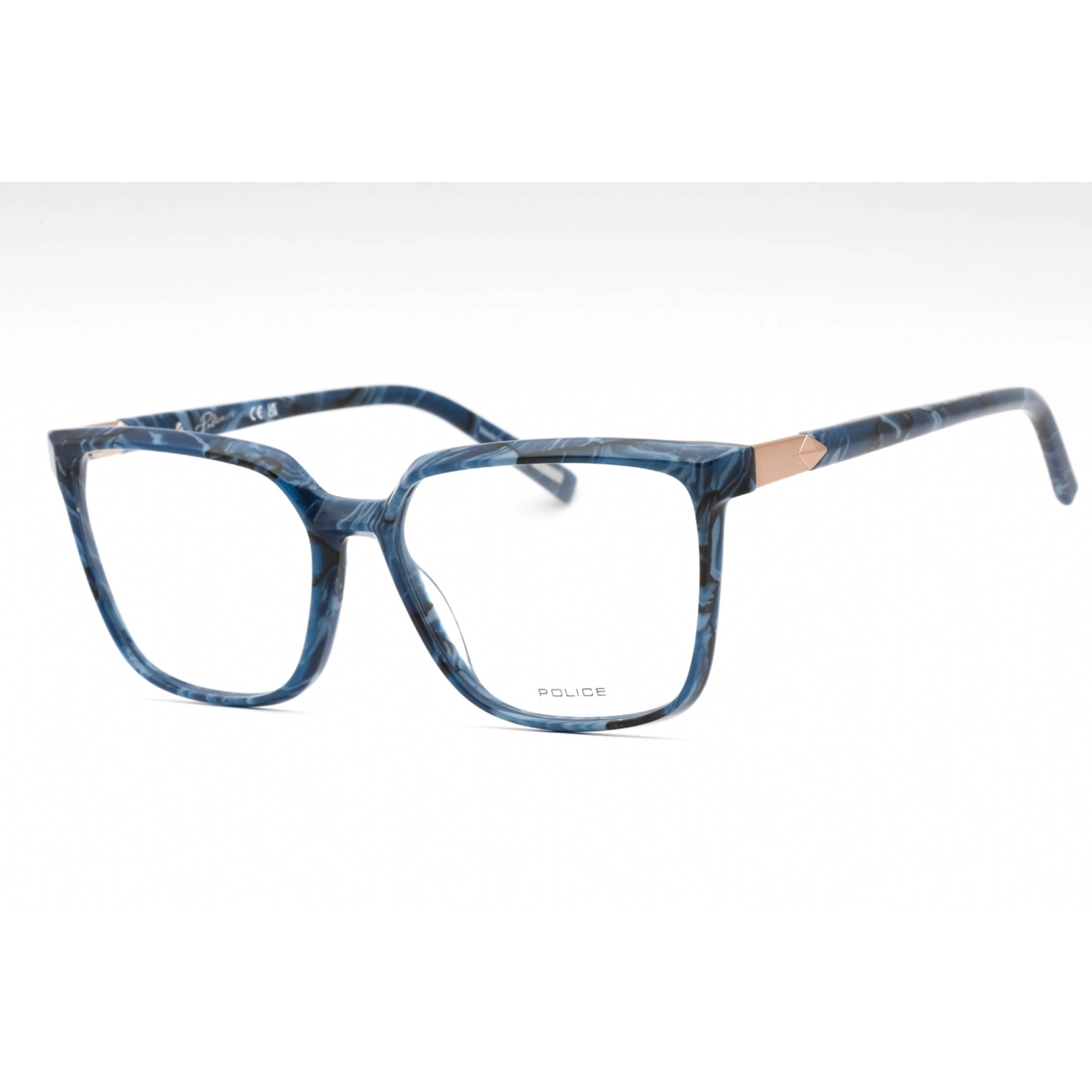 Police Women's Eyeglasses - Marbled Blue Plastic Rectangular Shape Frame| VPLF27 0Z20