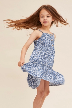 Print Kids Sleeveless Button Front Dress