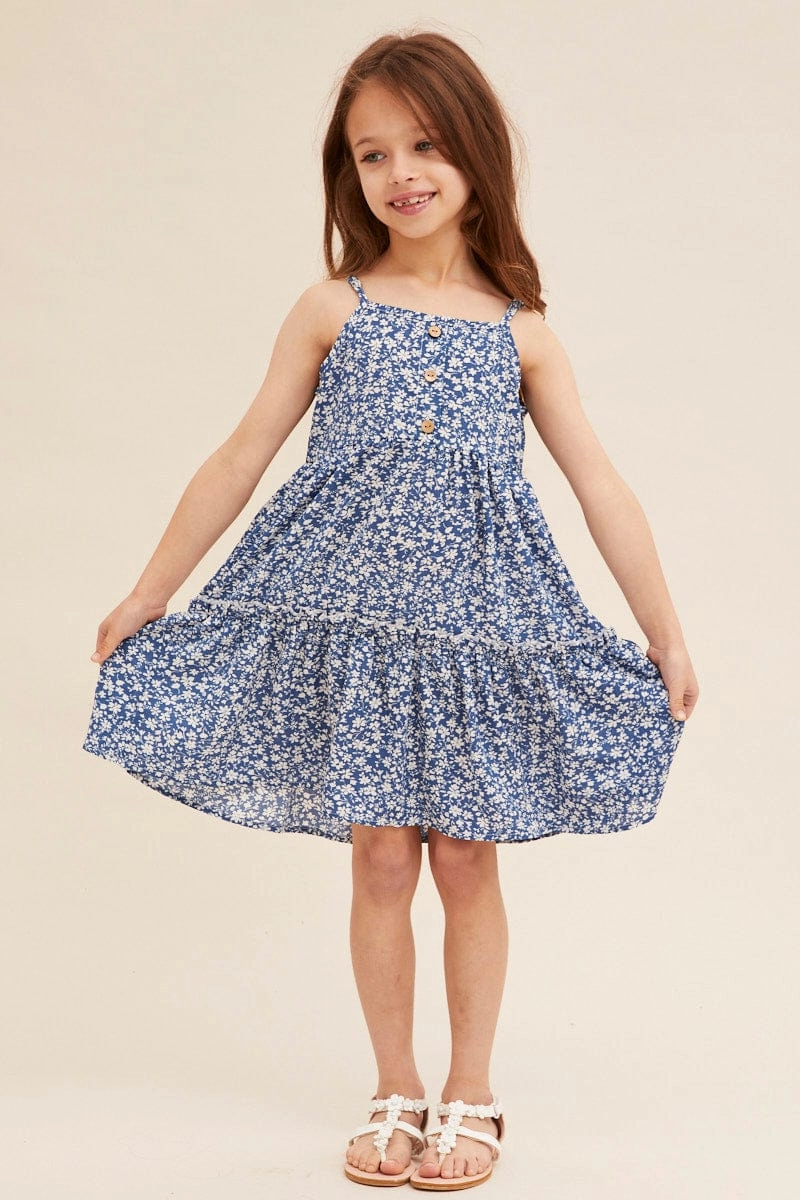 Print Kids Sleeveless Button Front Dress
