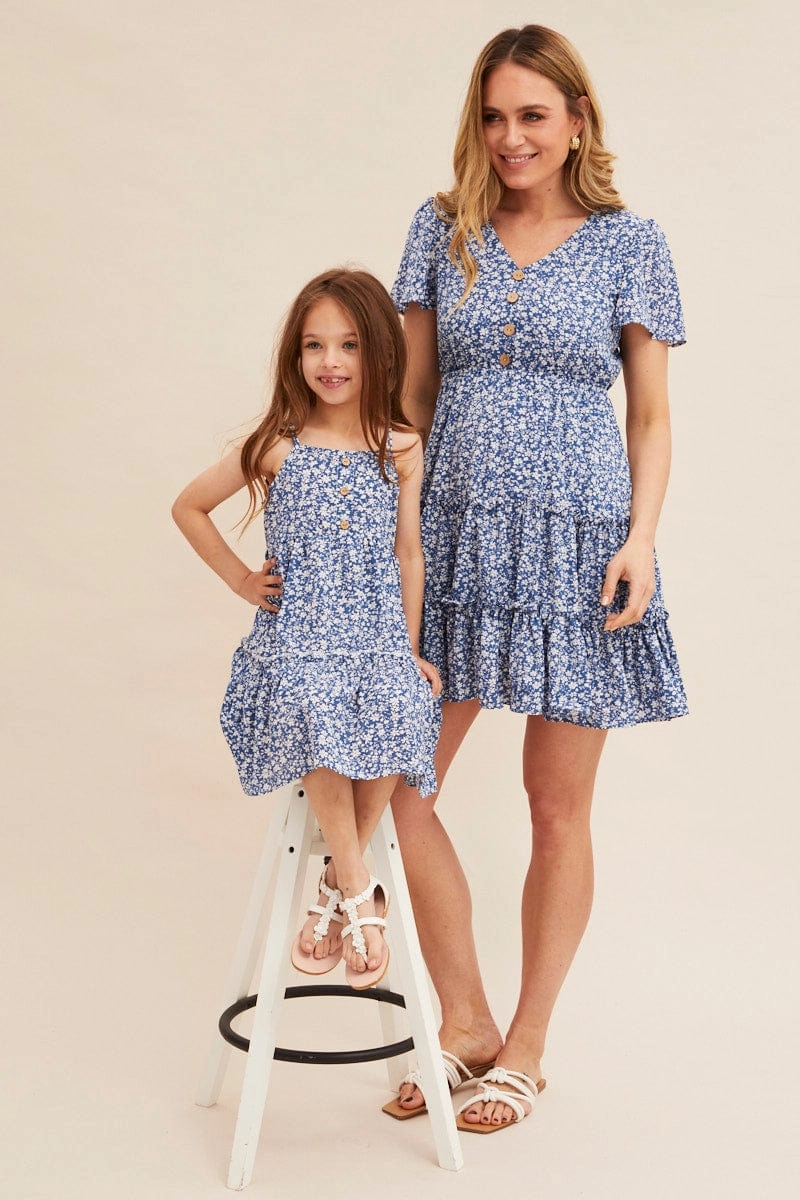 Print Kids Sleeveless Button Front Dress