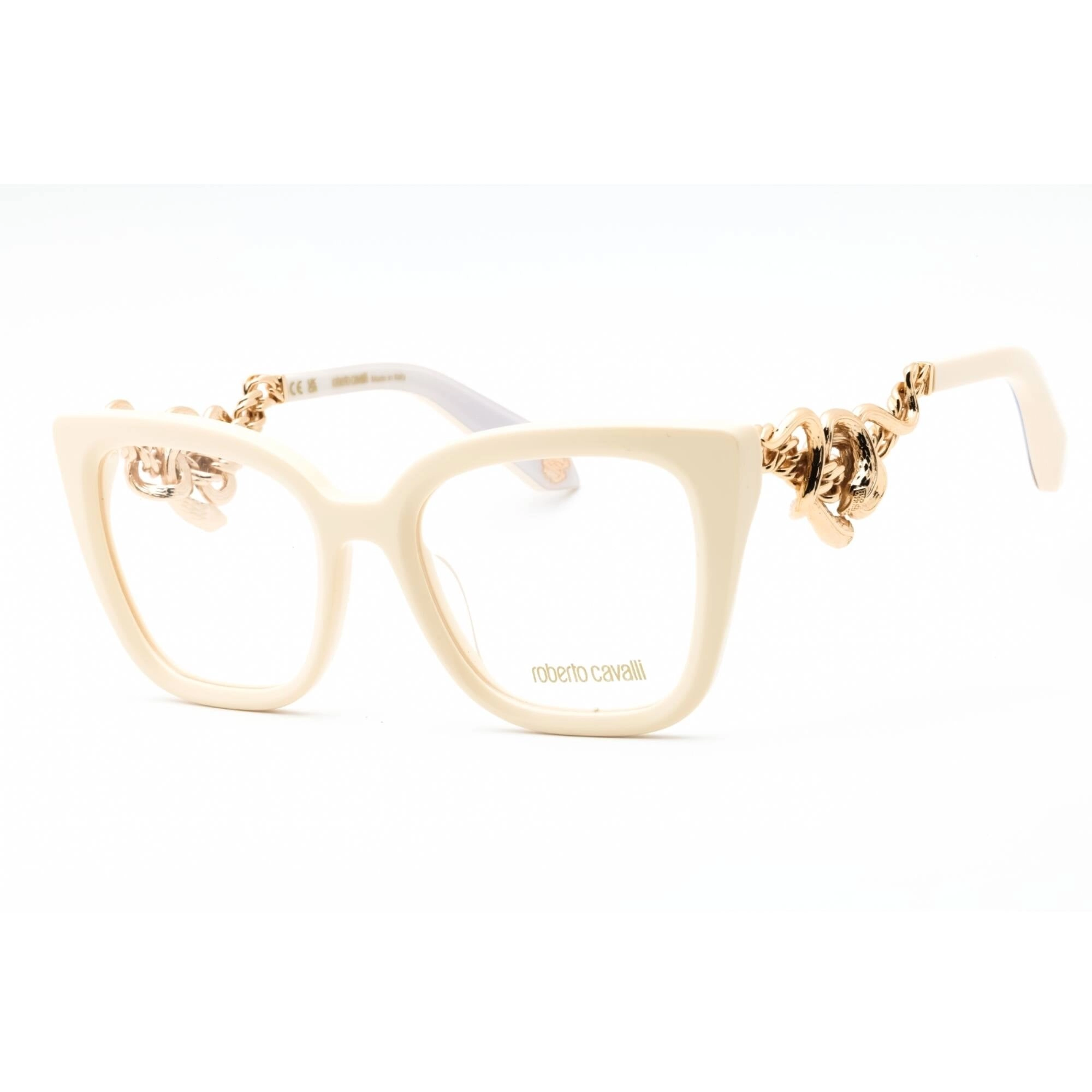 Roberto Cavalli Women's Eyeglasses - Cream Plastic Full Rim Cat Eye | VRC051M 09X7