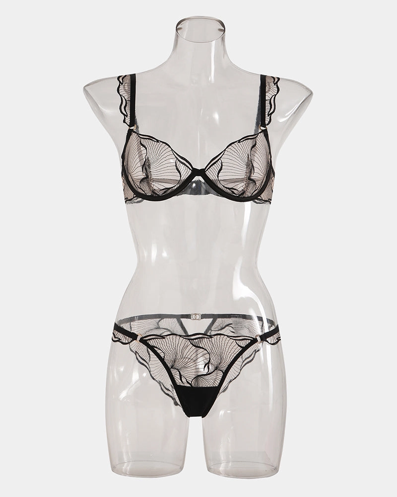 Ruffle Shoulder Strap Bra and Panty Set
