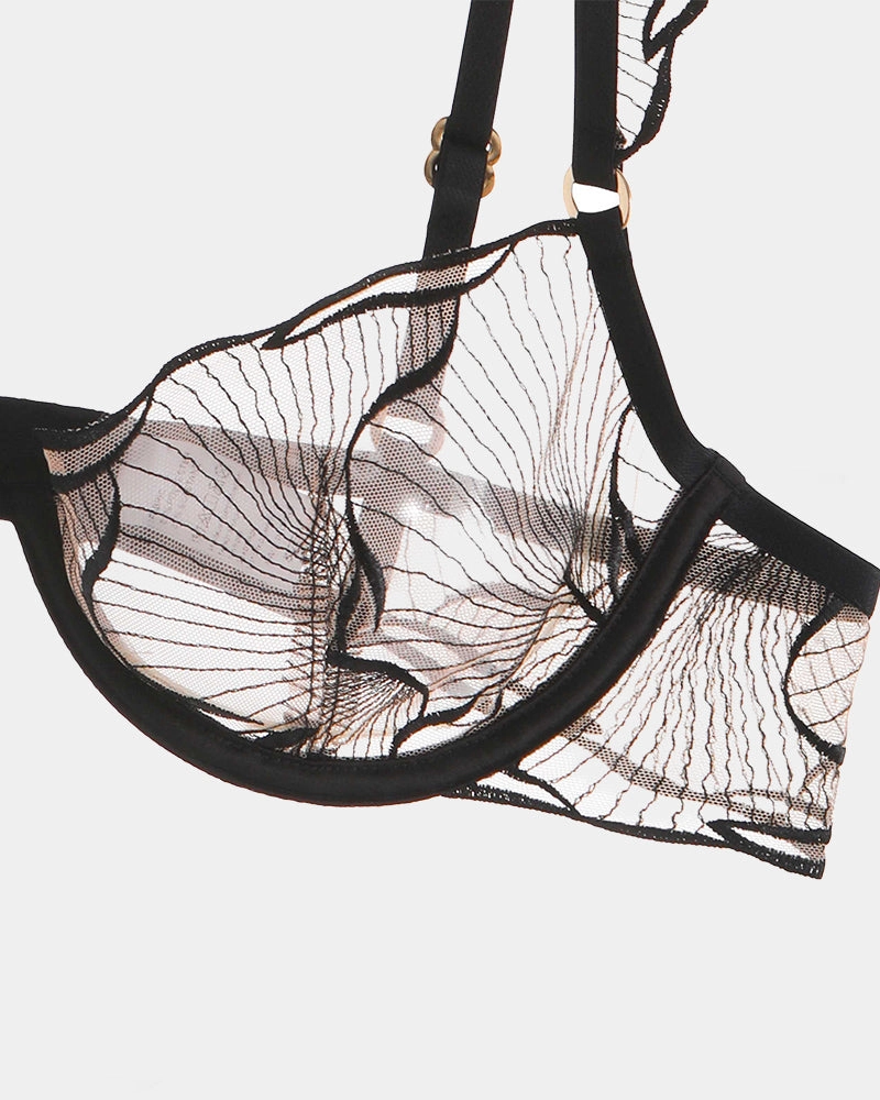 Ruffle Shoulder Strap Bra and Panty Set