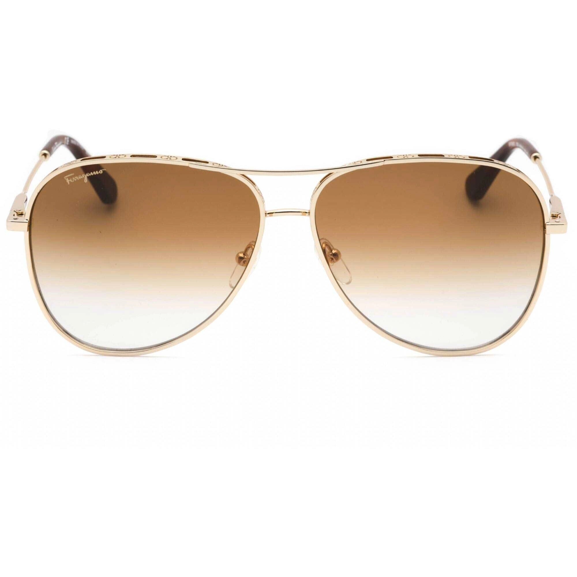 Salvatore Ferragamo Women's Sunglasses - Yellow Gold/Caramel Metal Frame | SF268S 793