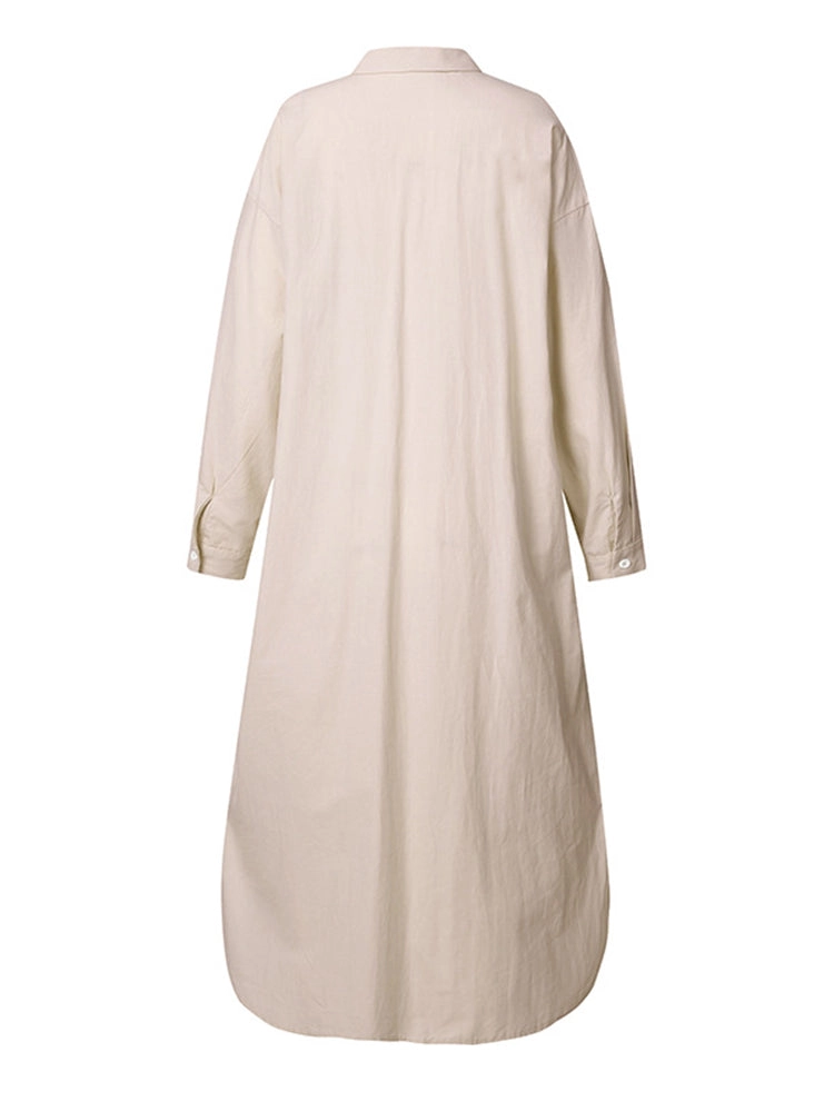 Solid Color Casual Long Sleeve Cotton Shirt Dresses