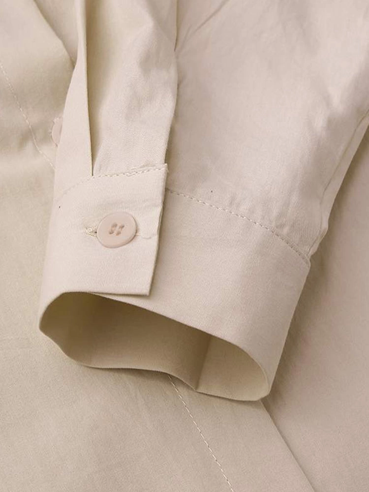 Solid Color Casual Long Sleeve Cotton Shirt Dresses