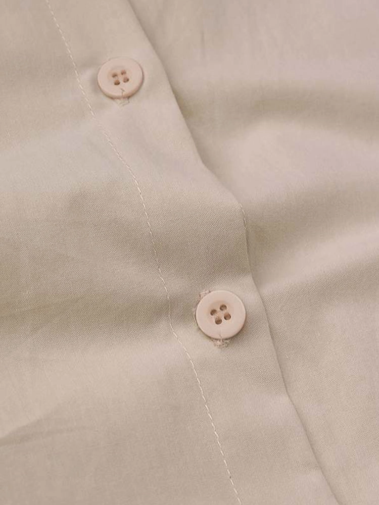 Solid Color Casual Long Sleeve Cotton Shirt Dresses