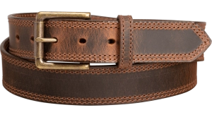 The Crazy Horse: Men's Oil Tanned Double Stitched Leather Belt 1.50" (Brown Colored Thread)