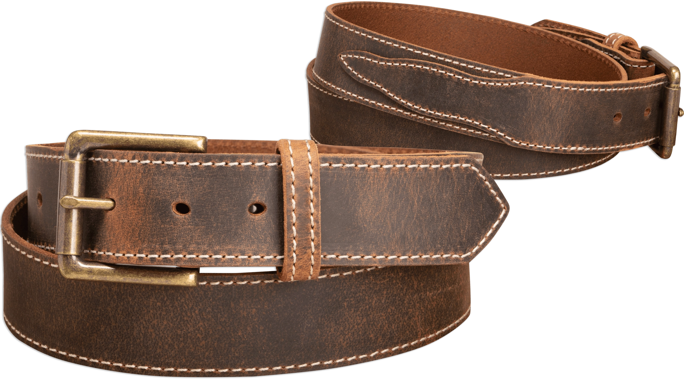 The Crazy Horse: Men's Oil Tanned Stitched Leather Belt 1.50" With Scalloped Ends