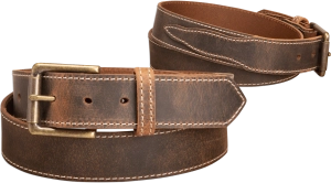 The Crazy Horse: Men's Oil Tanned Stitched Leather Belt 1.50" With Scalloped Ends