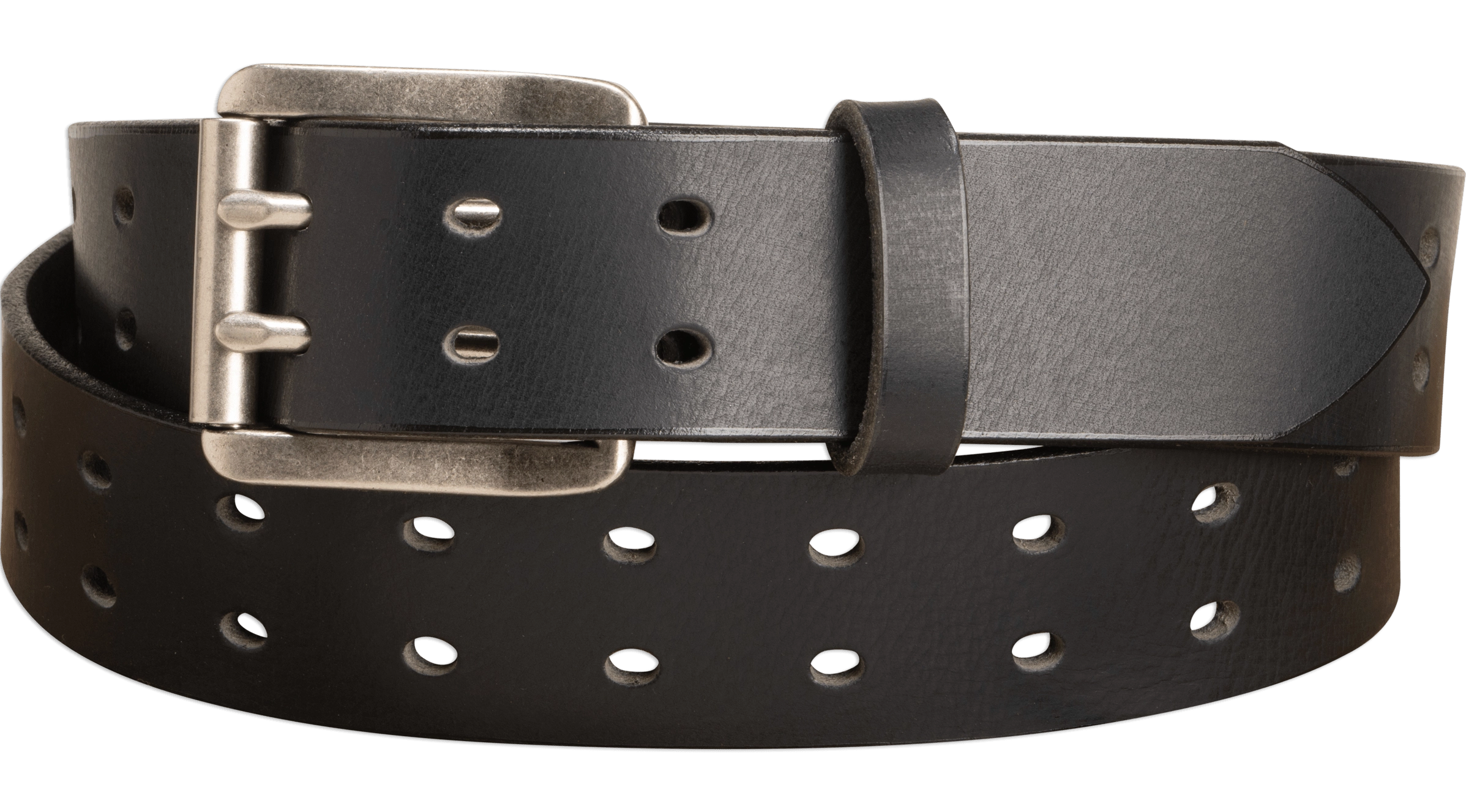 The Holey Buffalo: Black Non Stitched Double Prong Water Buffalo Leather Belt With Nickel Roller 1.50" (Soft & Flexible)
