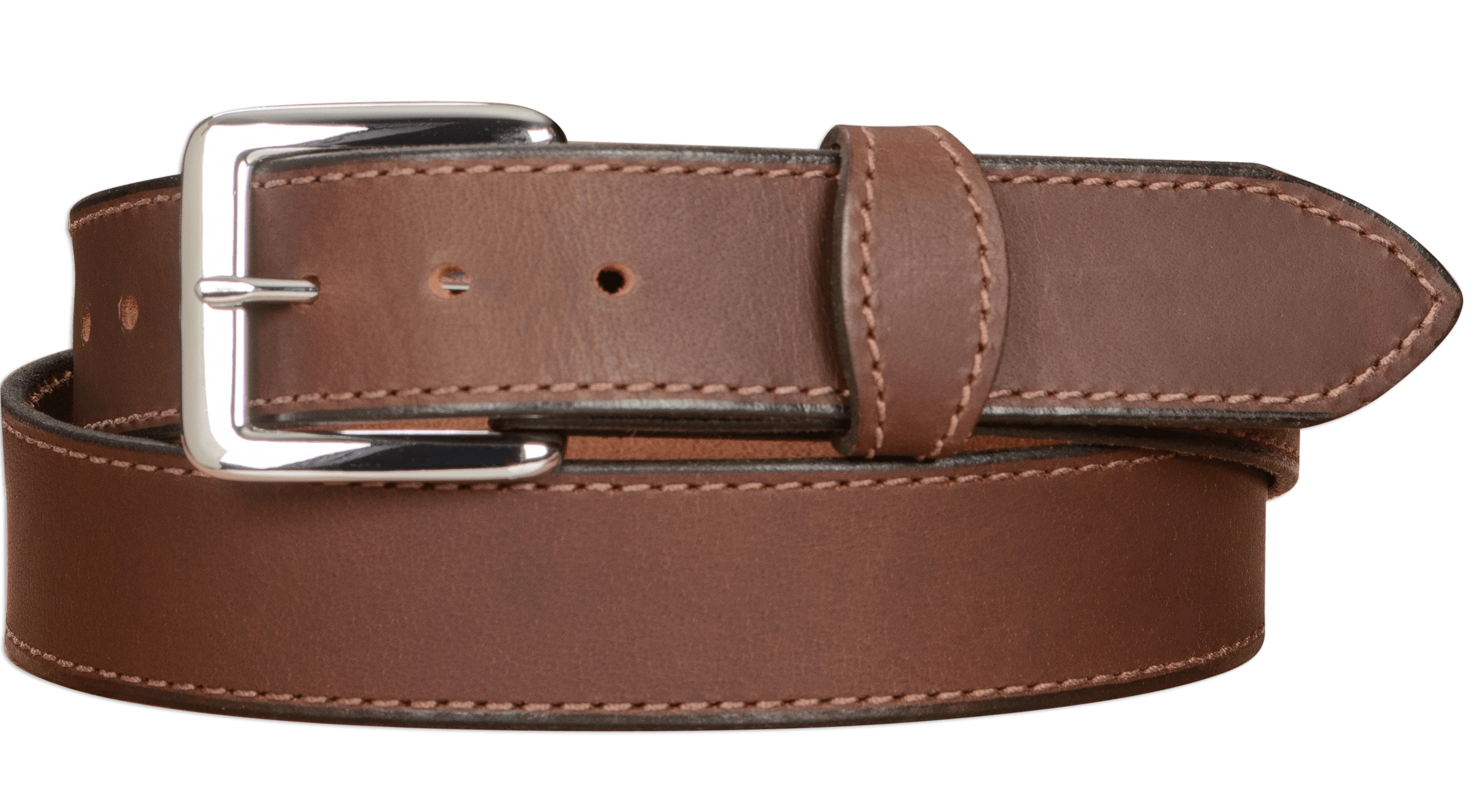The Lakota: Brown Stitched Water Buffalo Leather Belt With Snaps 1.25"