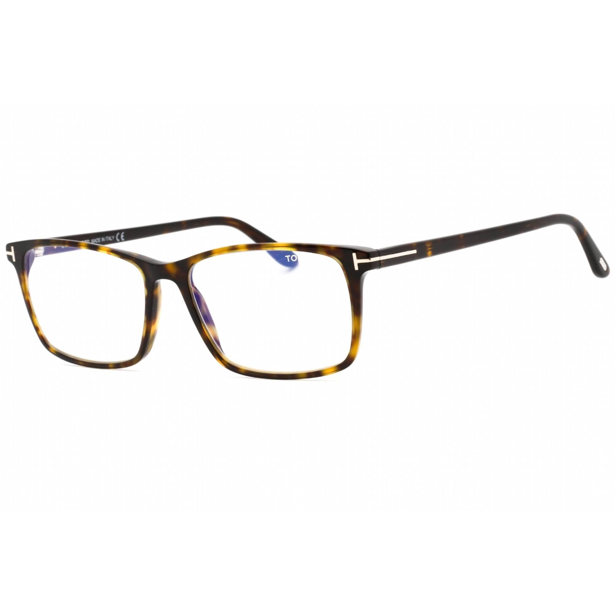Tom Ford Men's Eyeglasses - Shiny Dark Havana Plastic Rectangular Frame | FT5584-B 052