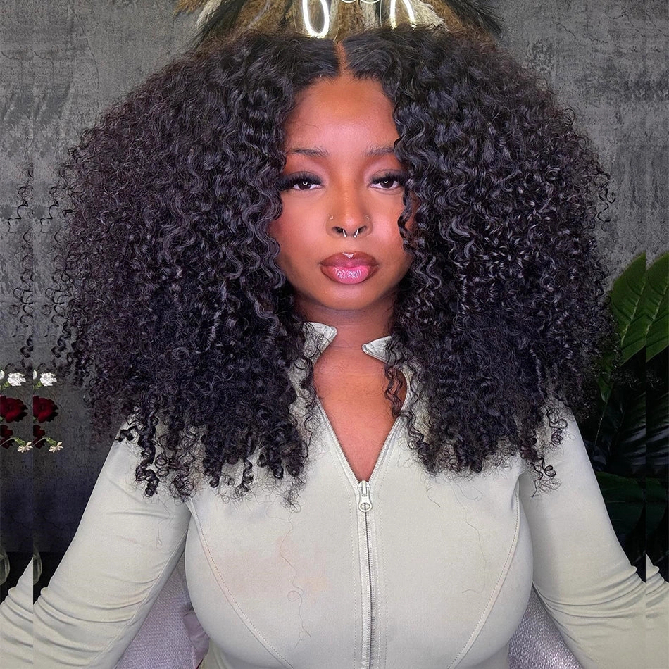 Tuneful 250% Density Double Drawn Kinky Curly Fluffy Human Hair Wigs