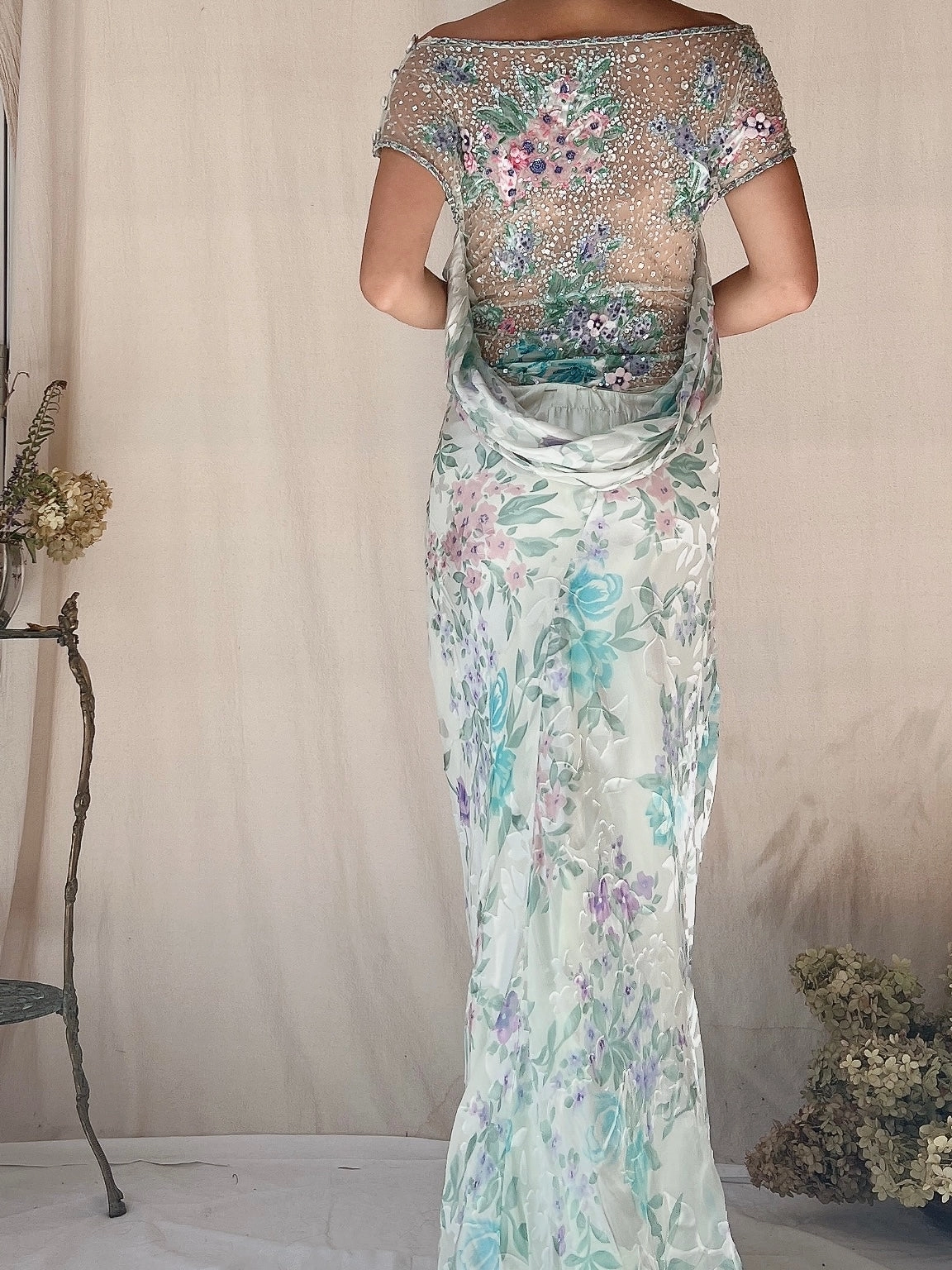 Vintage Belleville Sassoon Silk Embellished Gown - L