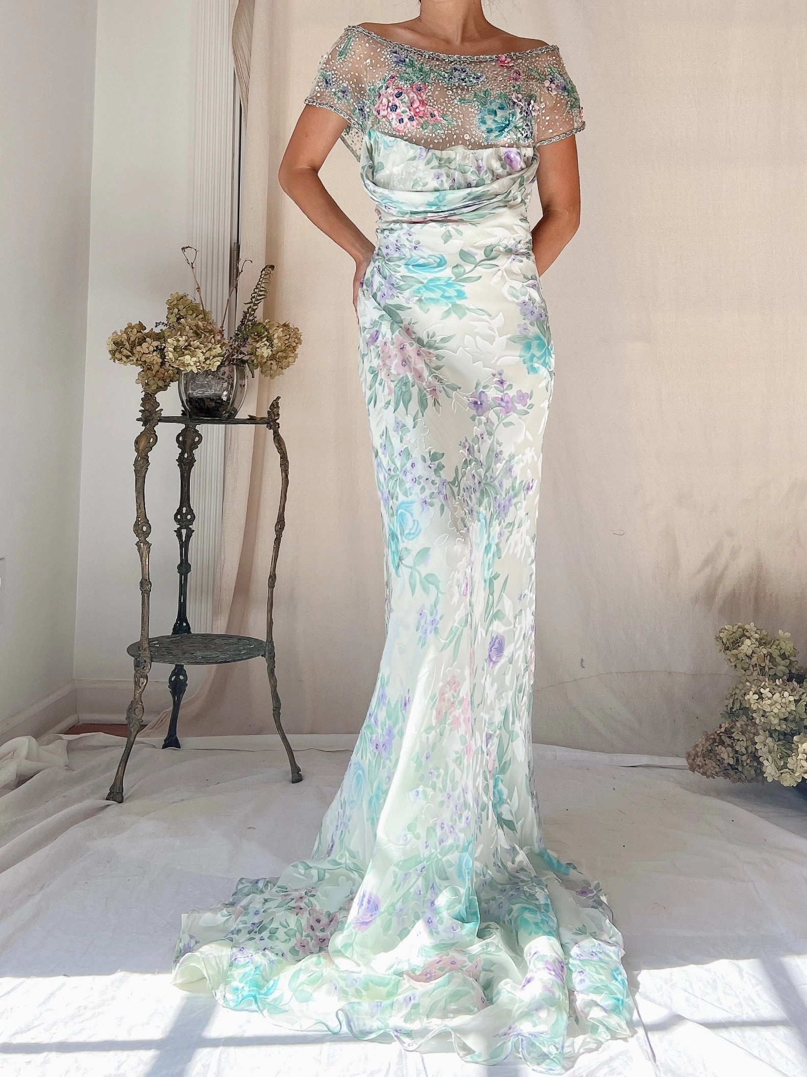 Vintage Belleville Sassoon Silk Embellished Gown - L