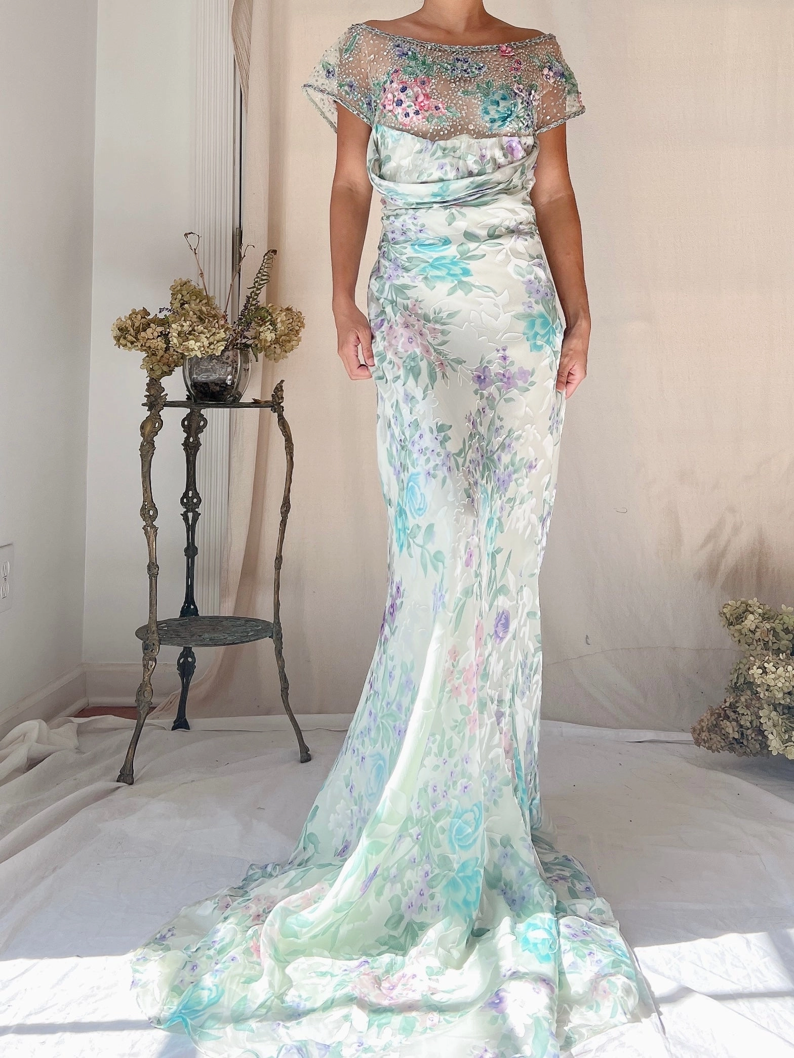 Vintage Belleville Sassoon Silk Embellished Gown - L