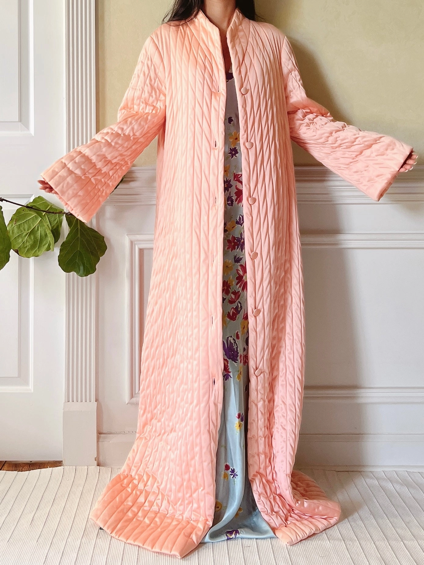 Vintage Peach Quilted Duster - M