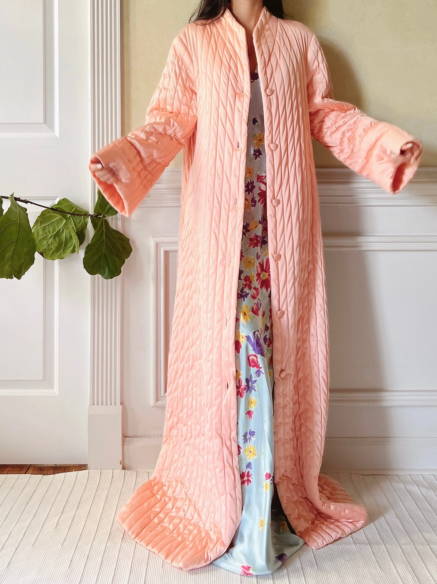 Vintage Peach Quilted Duster - M