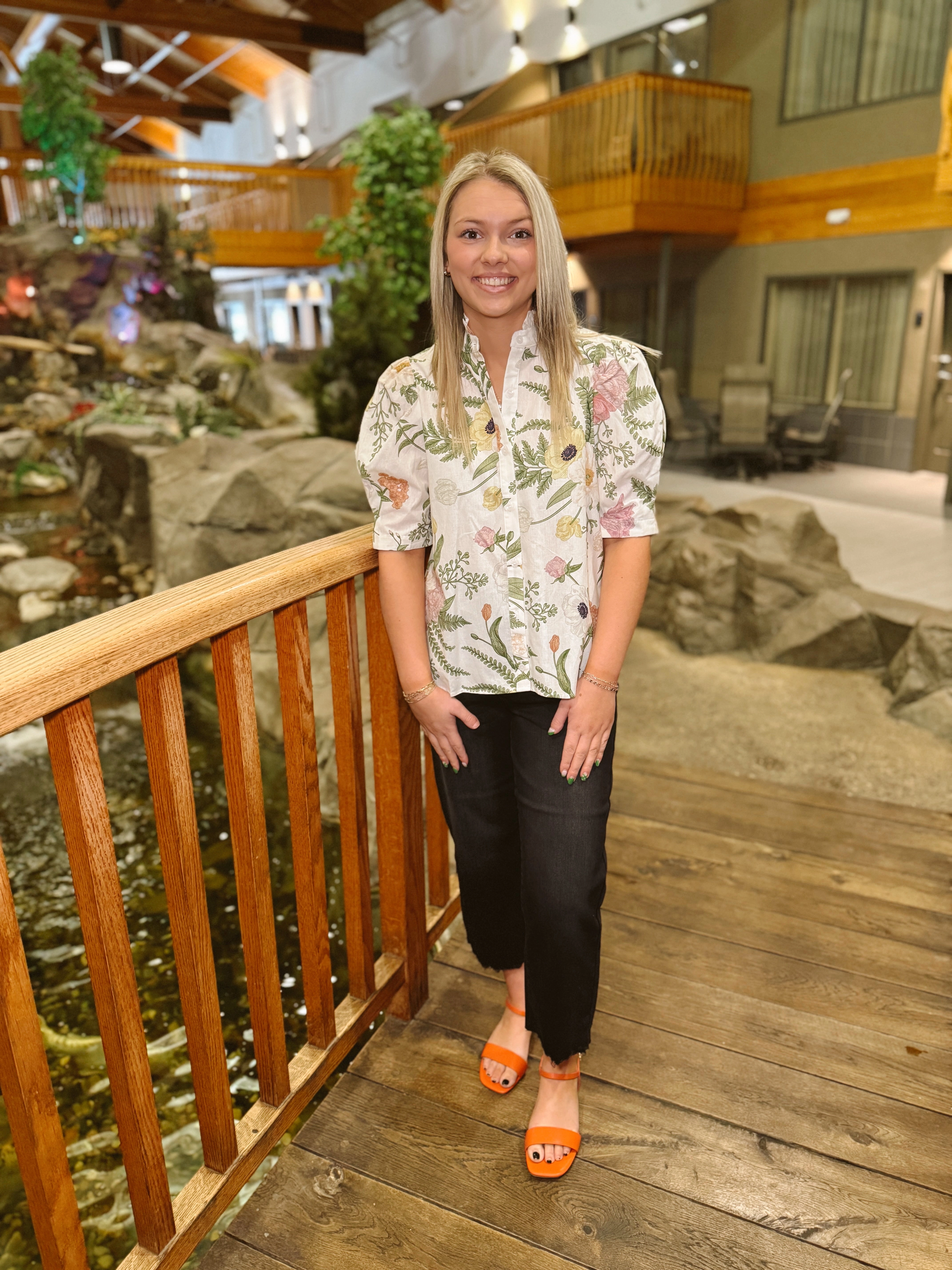 Wild Flower Cream Button Up Top